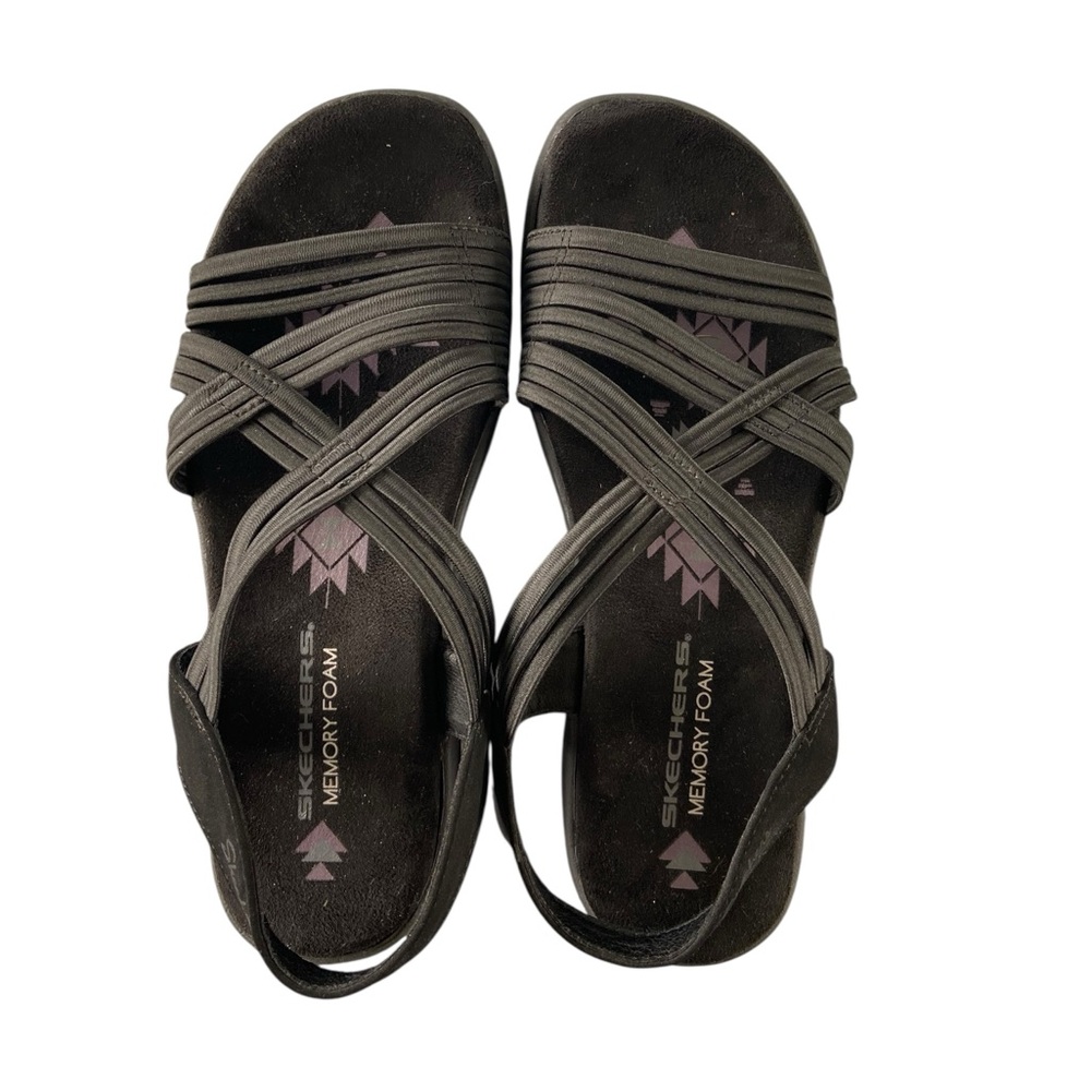 Skechers Reggae Slim Simply Stretch Black Slingback Sandals Memory Foam Size 7